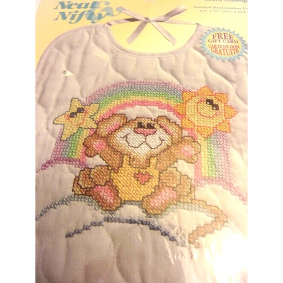 Vintage Cosmic Mouse Stamped Cross Stitch Kit Baby Bib  Neat & Nifty New Sealed - Picture 2 of 3